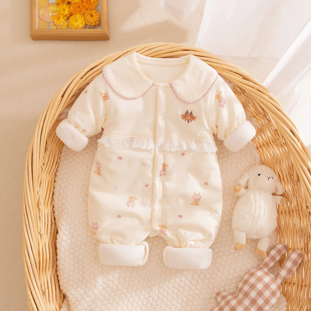婴儿衣服秋冬季连体衣女宝宝夹棉哈衣爬服衣棉服外穿加厚保暖冬装