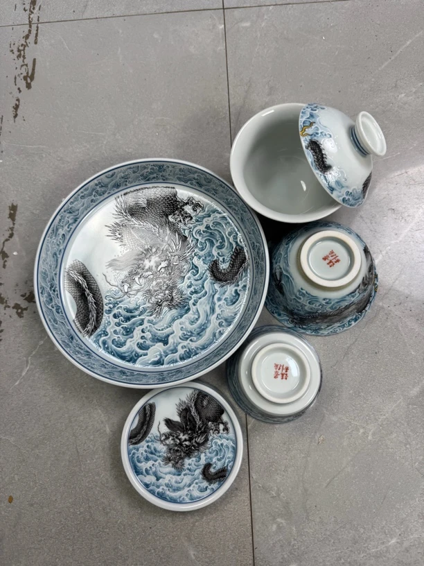 景德镇墨龙游海五件套