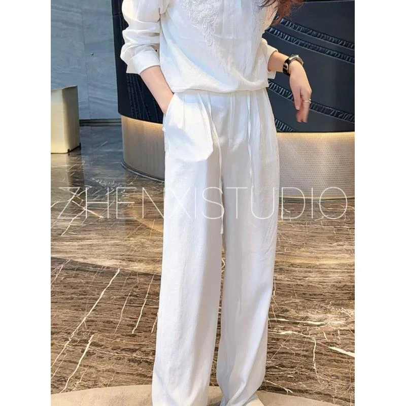 针西【高阶裤】高个子穿搭加长时尚简约直筒春款麻料休闲裤K80186