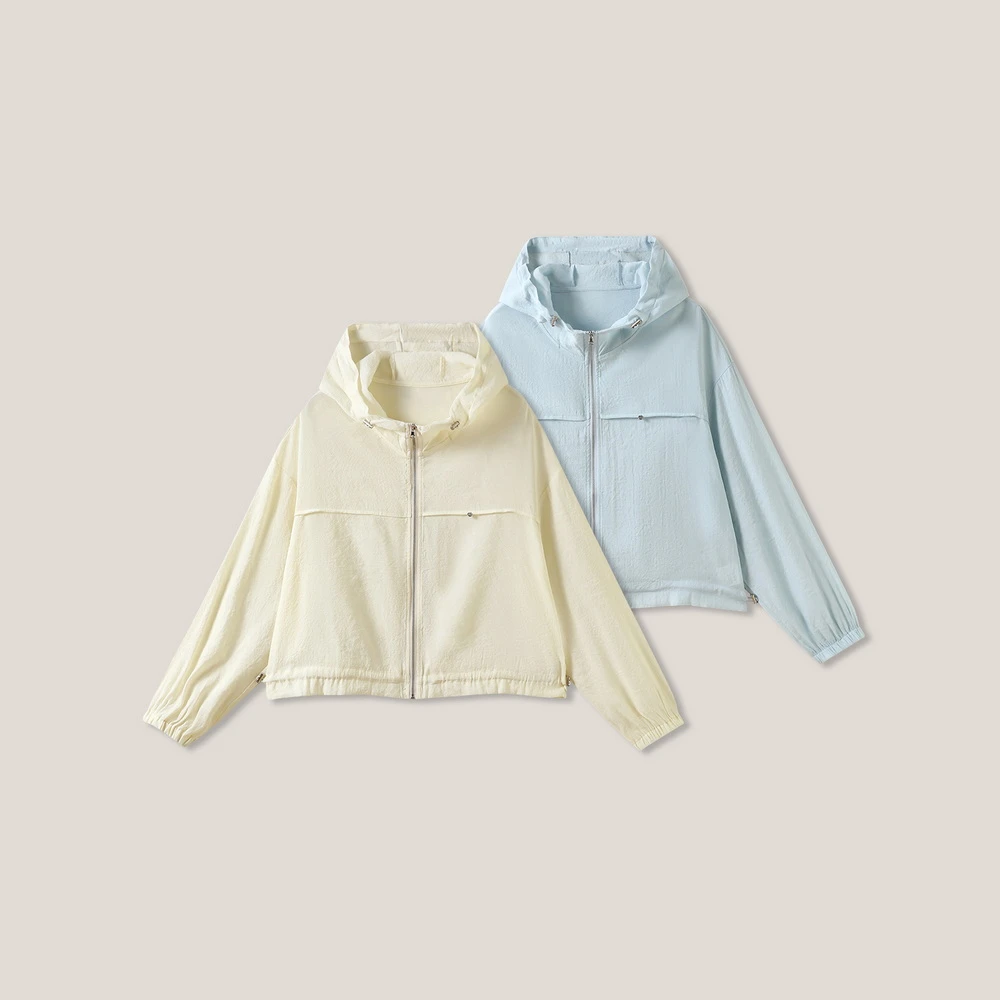 【天邑严选】气质户外长袖薄款抽绳连帽拉链外套ss26159