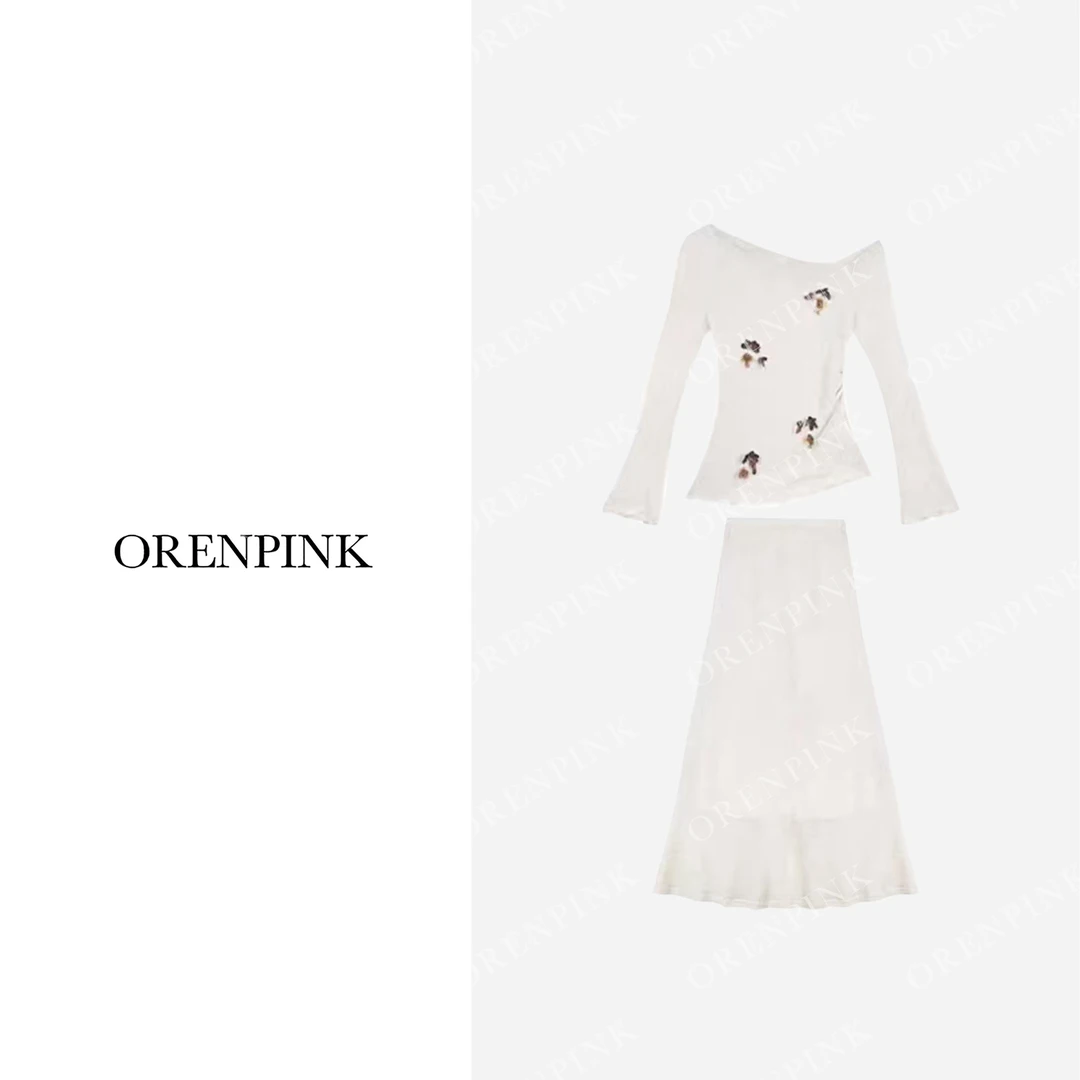 OREN PINK/奥粉25年新款秋冬款浪漫长袖女装设计感针织套装