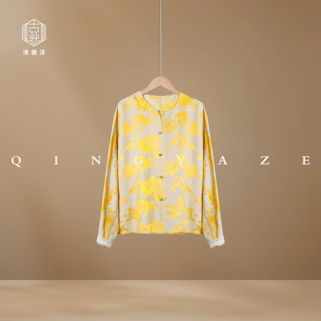 云想春风！桑蚕丝丝粘提花新中式上衣！GZ5713