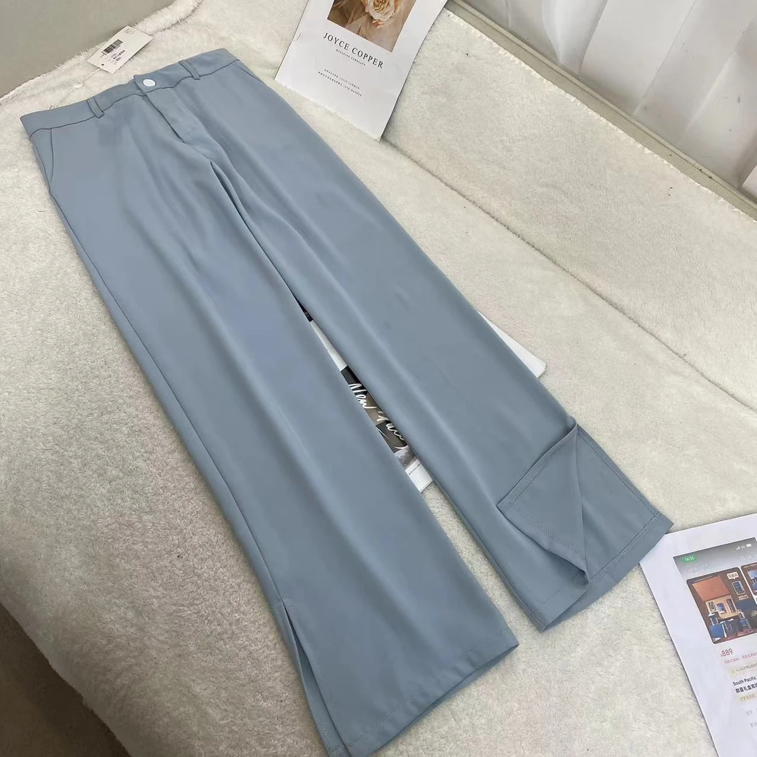 春夏气质显瘦侧边开叉直筒西装裤休闲裤 c7791