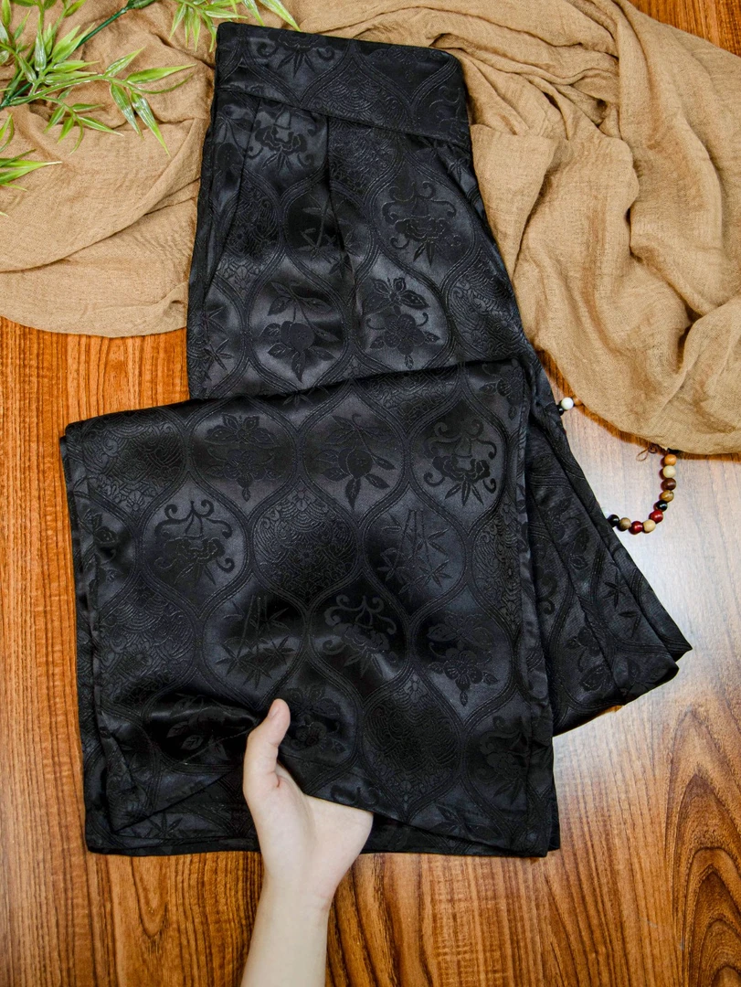 【四时风雅】重磅重缎显瘦高腰秋季古香缎薄款新中式阔腿裤8036