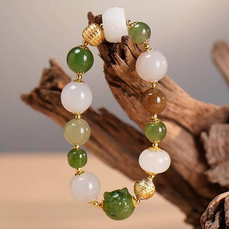 【怦然心动】和田玉925银白玉糖料碧玉轻奢百搭气质手串多样性发一