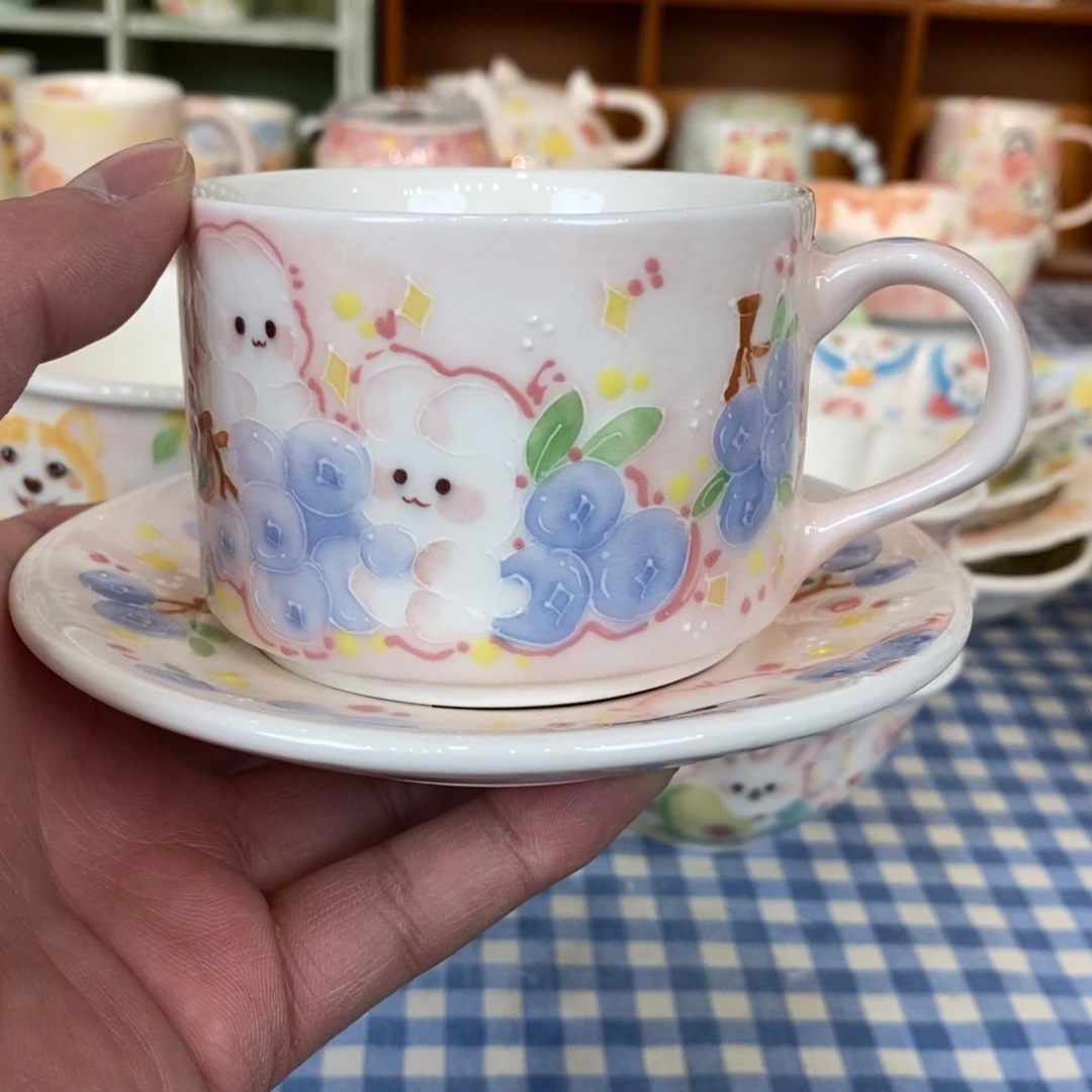 瓷片李*蛋糕兔子咖啡杯微瑕