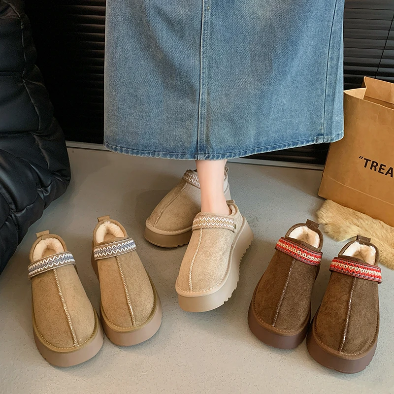 网红松糕厚底加绒保暖防滑包头半拖鞋女冬2025新款外穿雪地靴棉鞋