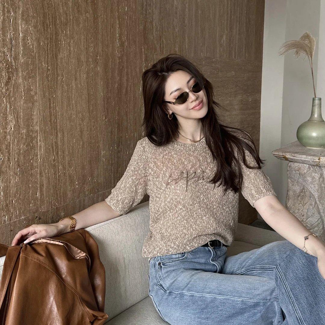 王嬛嬛MsLime25年新款【秋漾】字母时尚圆领休闲毛针织衫 HD2C0350