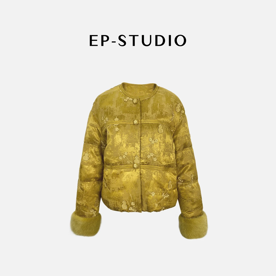 【苏宛】水貂刺绣白鹅绒羽绒服5112