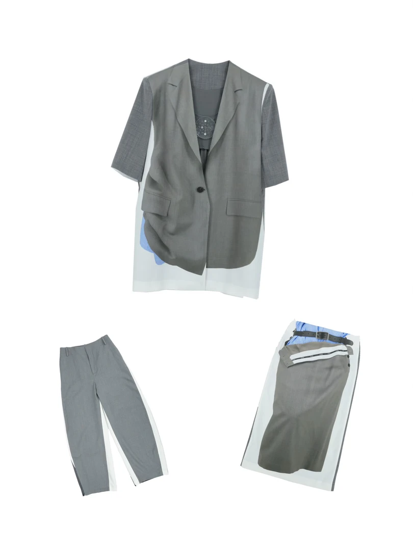 【SFF严选】YOUWEI有尾25夏款印花短袖西服0433/长裤0434/半裙0379