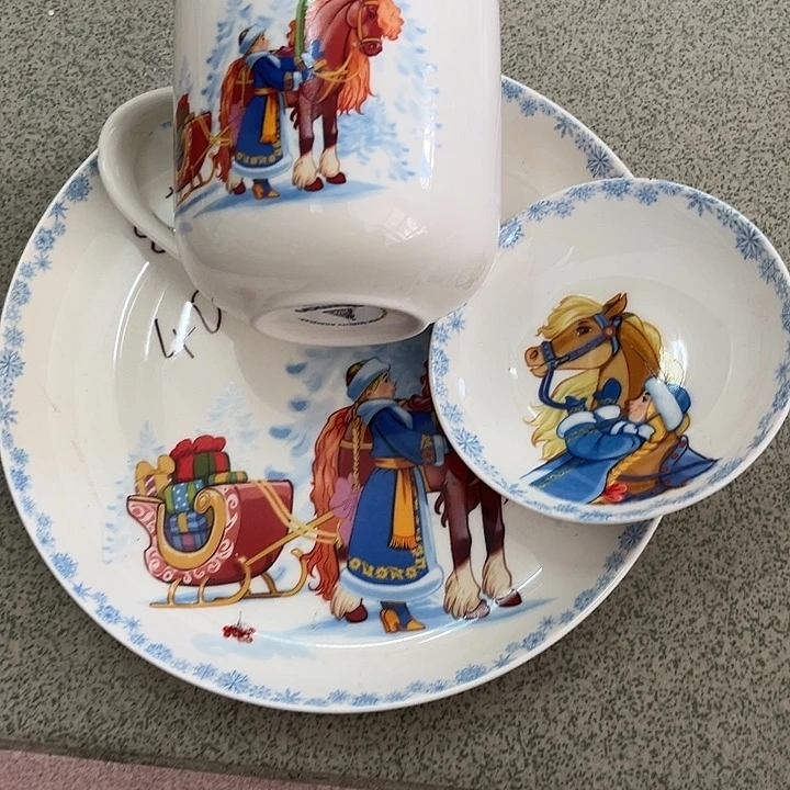 s***）新骨瓷8寸盘1个杯1个味碟微瑕