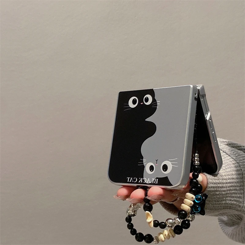 适用小米mixflip折叠屏手机壳purax黑色小猫带链条荣耀magicvflip