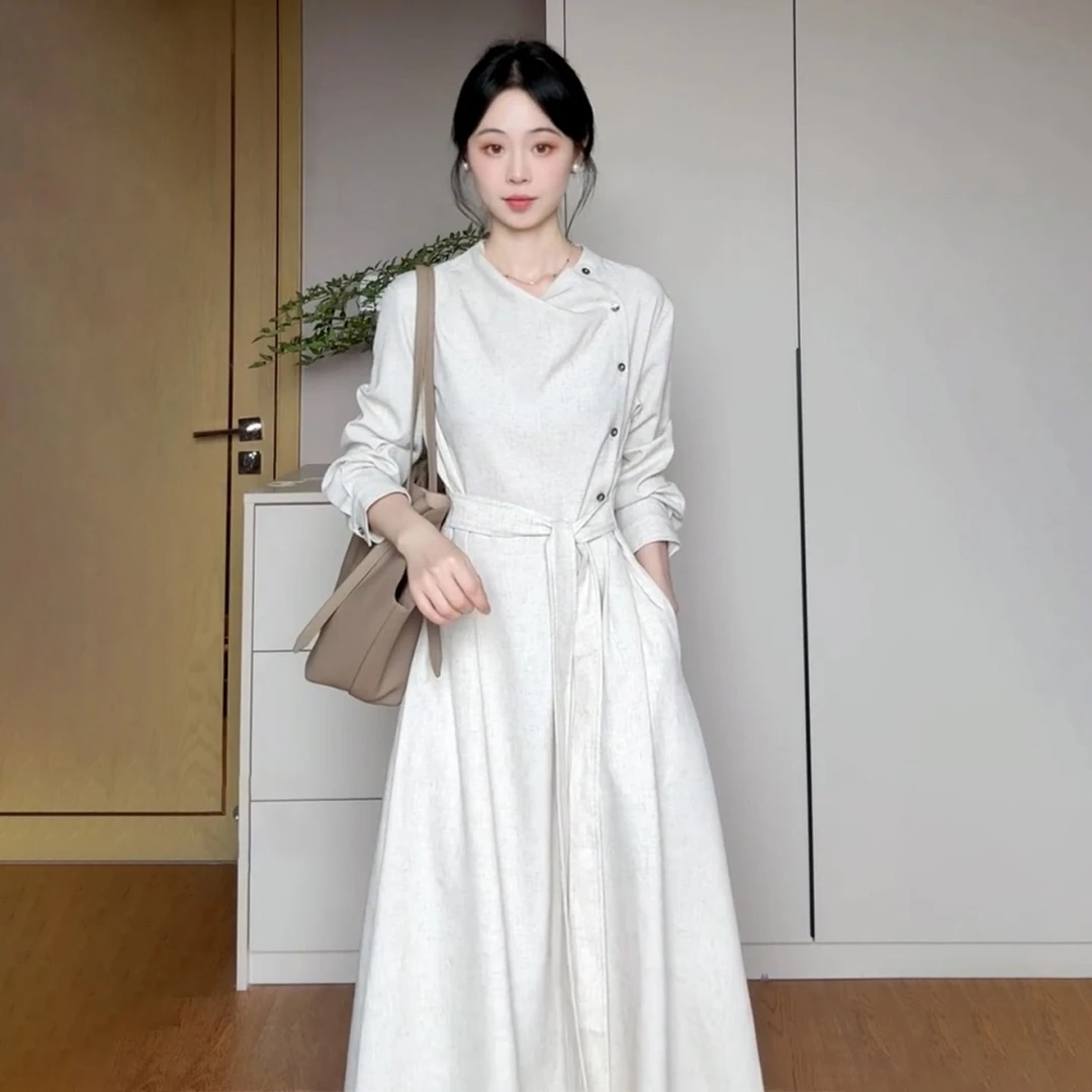 法式高级感长袖连衣裙子女2025新款早秋季别致独特超好看气质长裙