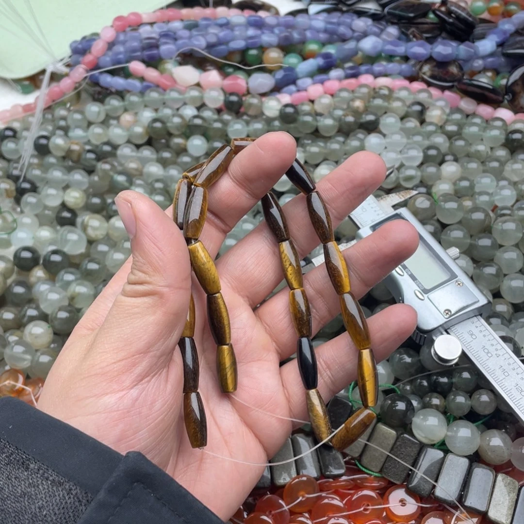 玛瑙/玉髓珠宝半成品未镶嵌一条装7*18虎眼桶珠