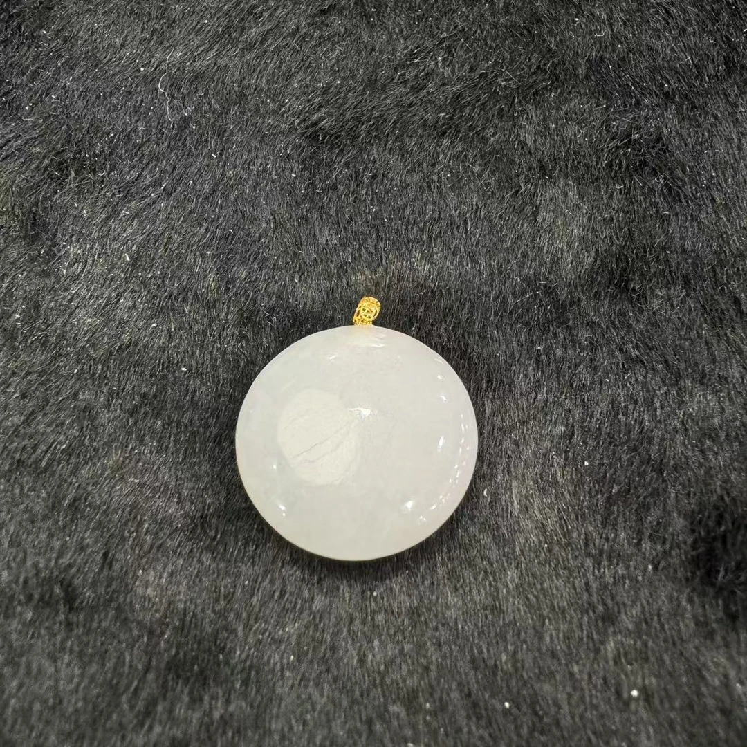 HJ369【百百福珠宝】18K金镶嵌和田玉圆吊坠-01