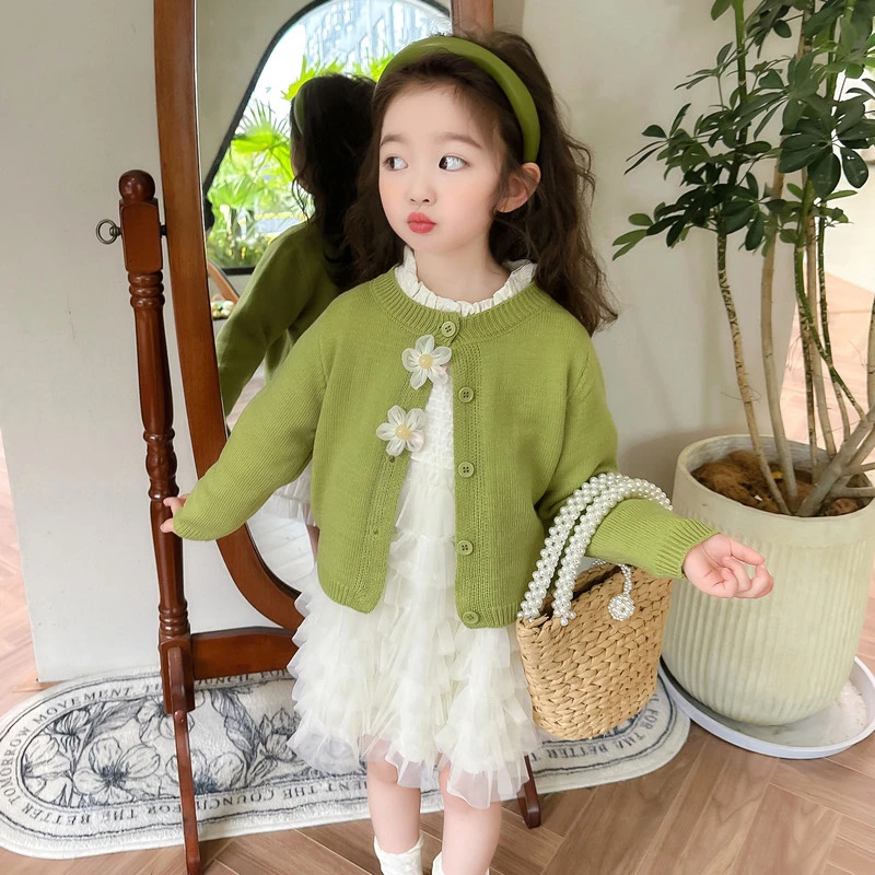 女童洋气针织毛衣秋季连衣裙小香风女宝宝2025新款网纱裙子秋装潮