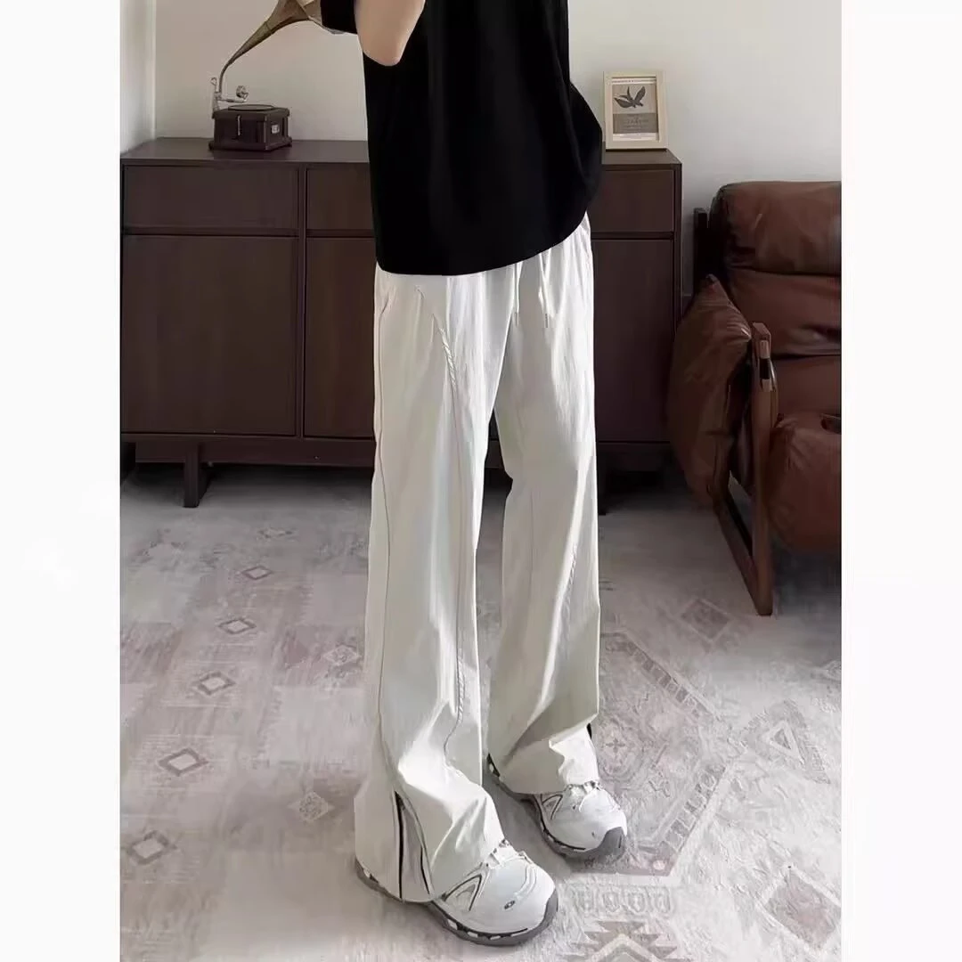 美式微喇裤子男款秋季斜切速干冲锋裤软壳防水风直筒显腿长休闲裤