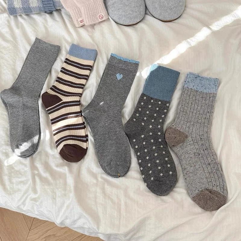 太适合秋冬了~灰色格雷系韩风简约百搭中筒袜秋冬天加厚保暖袜子L