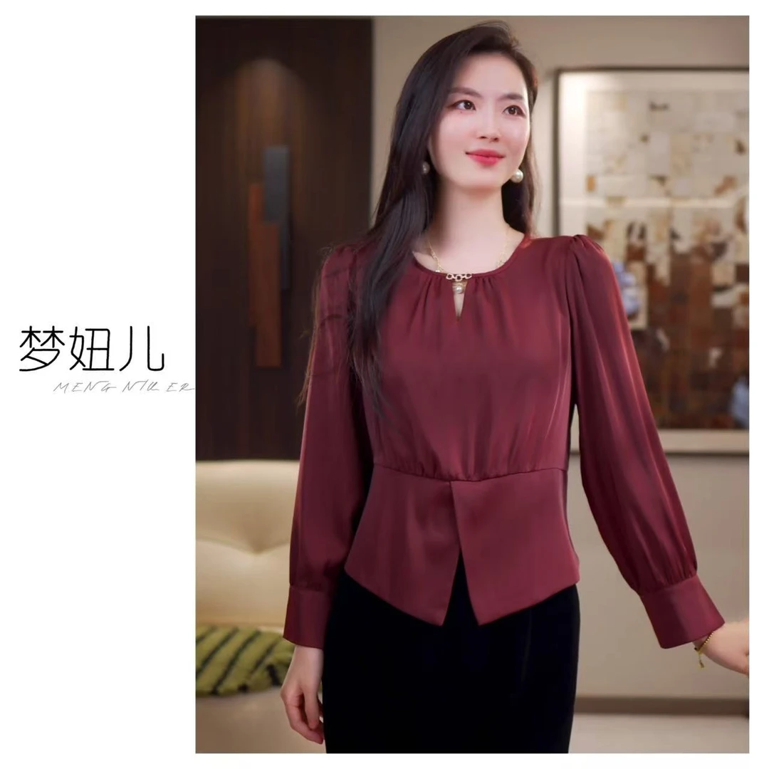 【秋霞晚】高级感轻奢时尚衬衫女秋款气质长袖通勤洋气显瘦上衣