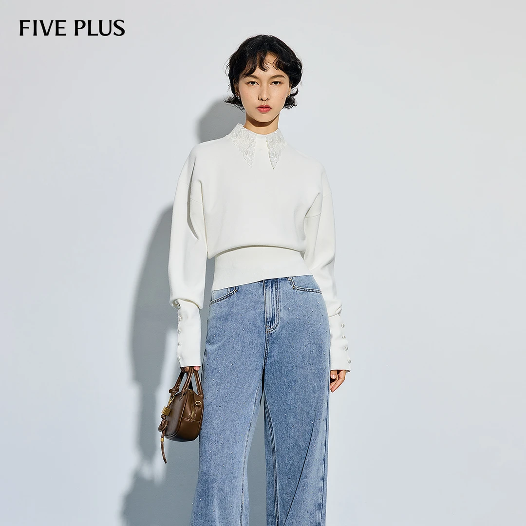 FIVE PLUS毛织法式可拆卸领收腰优雅文艺针织衫2SE3038030