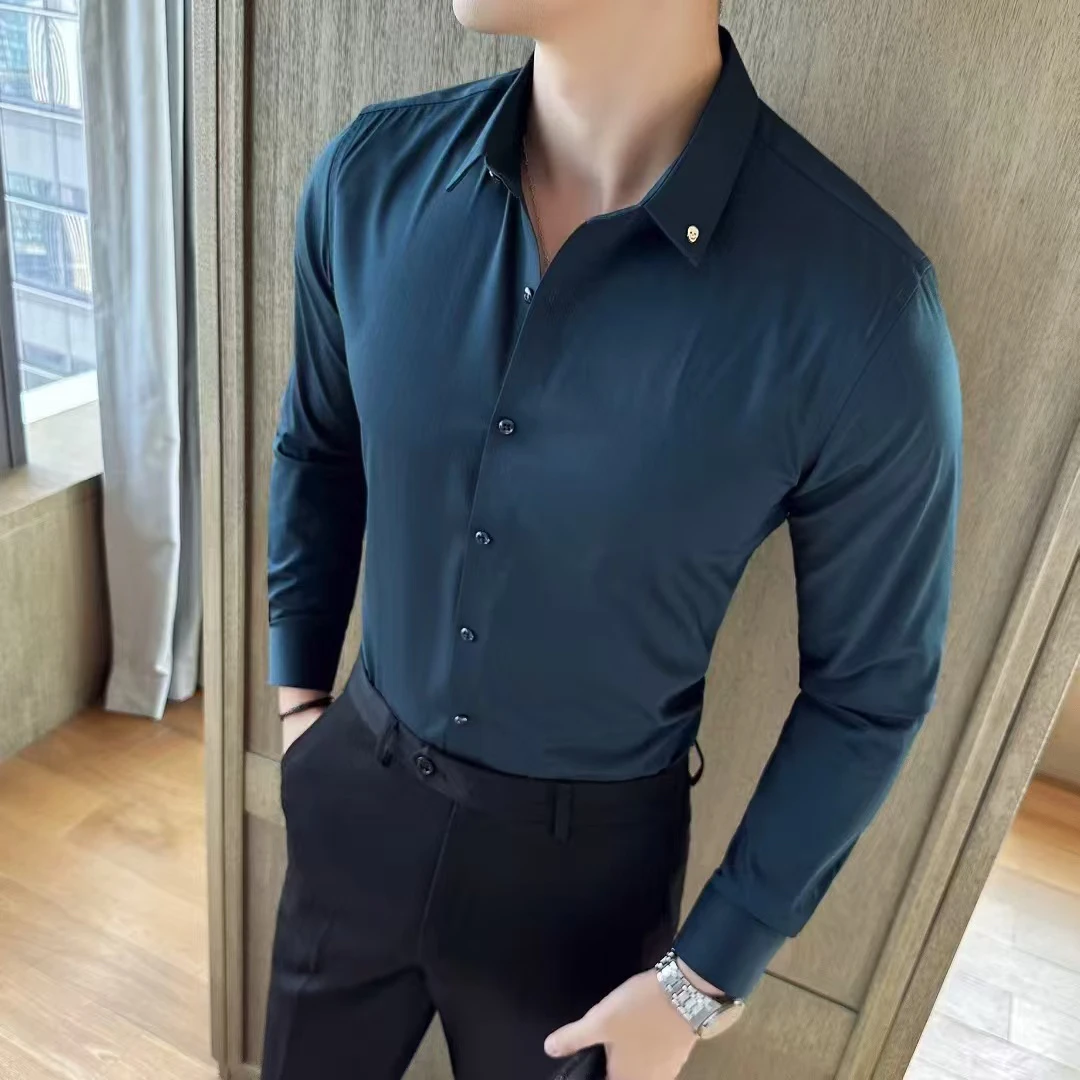 爆款轻奢男士长袖衬衫高级感商务休闲修身款式