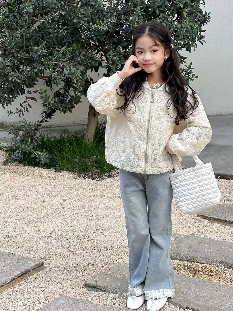 2025女童棒球服春季拉链衫休闲夹克外套女宝儿童春款长袖童装白色