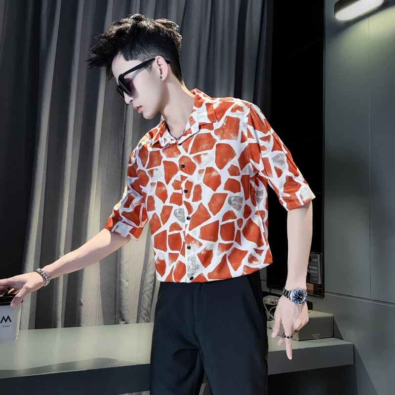 花色衬衫男短袖夏季2025新款高级感男装英伦雅痞衬衣休闲半袖寸衫