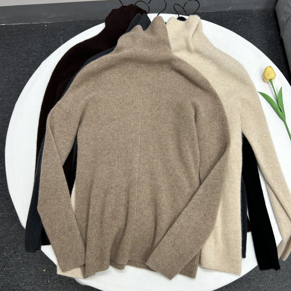 山羊绒高货自由领高领长袖针织衫女长袖套头羊绒衫
