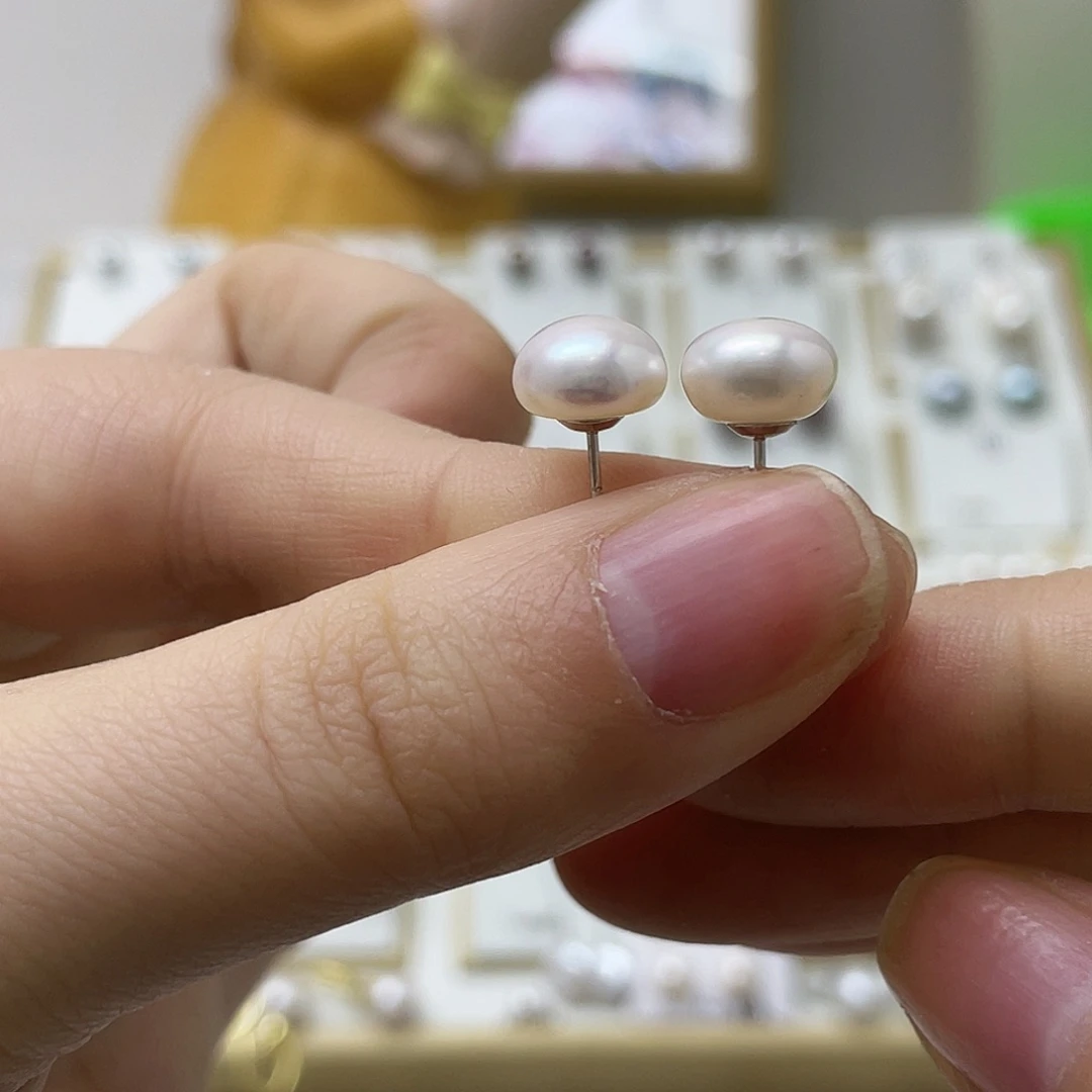 二***丫淡水珍珠银S925镶嵌耳饰