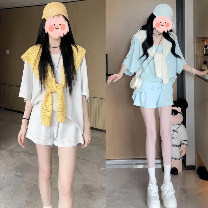 韩系温柔风T恤短裤两件套女2025夏季新款减龄洋气慵懒宽松套装女