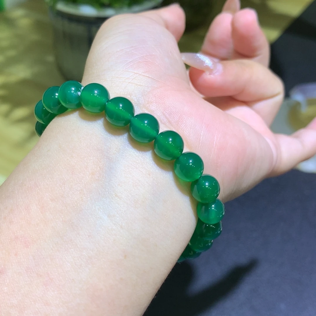 玛瑙/玉髓未镶嵌手镯卡8冰绿手串