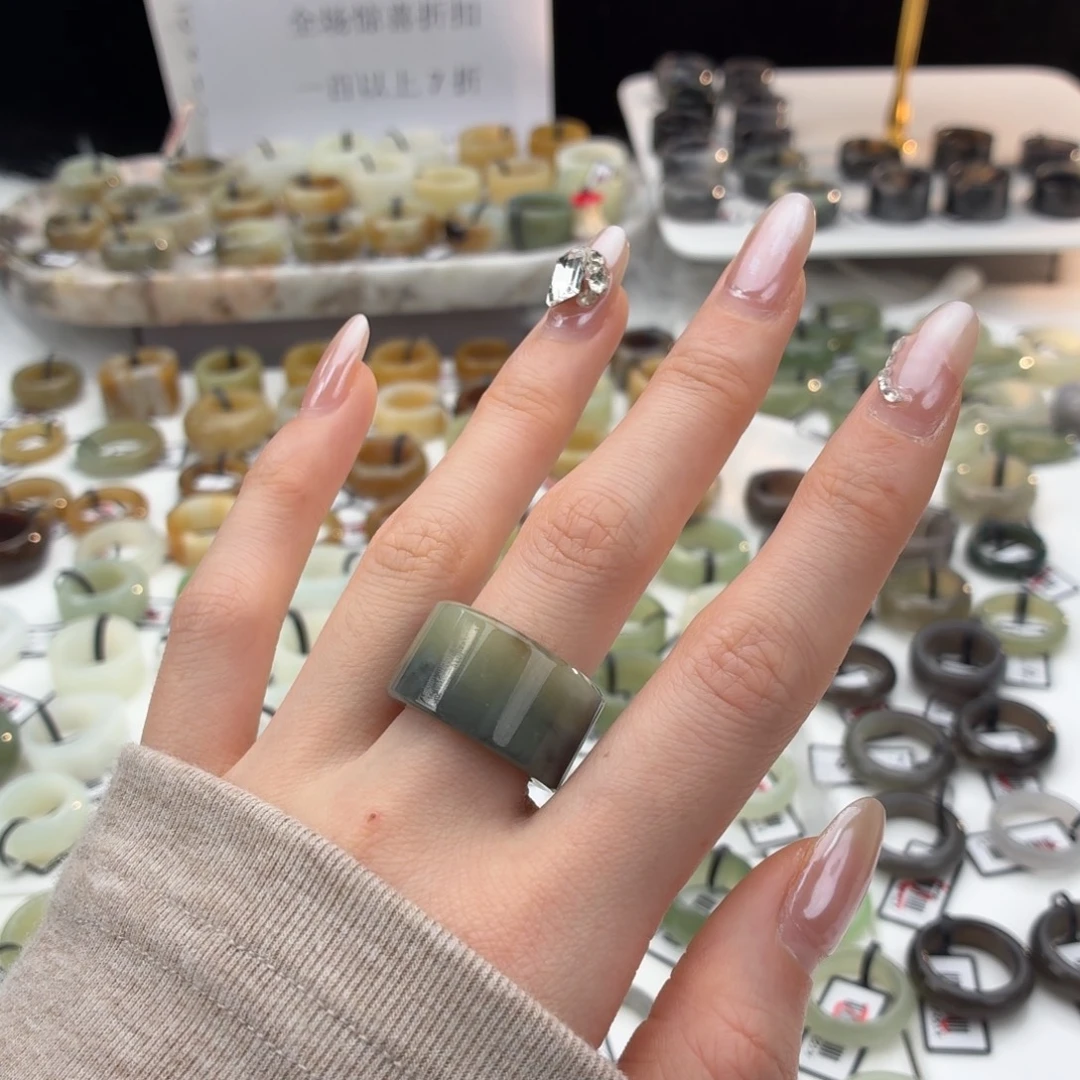 和田玉（糖玉）未镶嵌戒指z93糖青花直切17.0