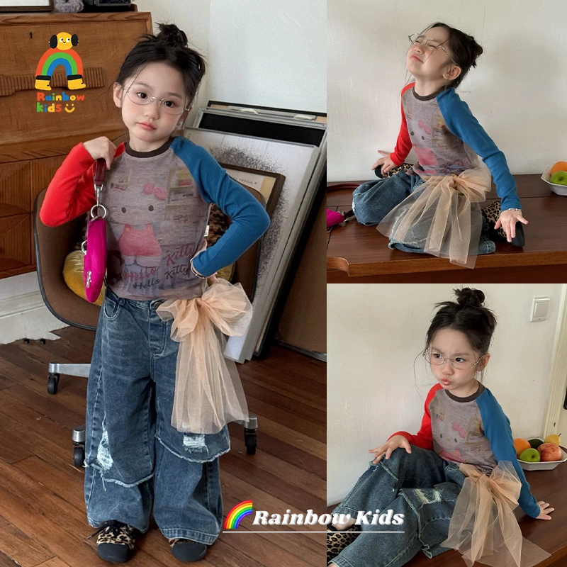 【彩虹家】2025秋款多巴胺上衣时髦牛仔裤套装-66082