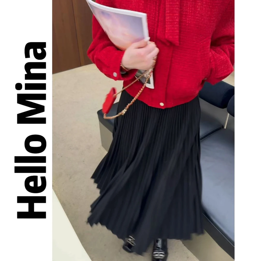 5490法式优雅设计感褶皱半身裙