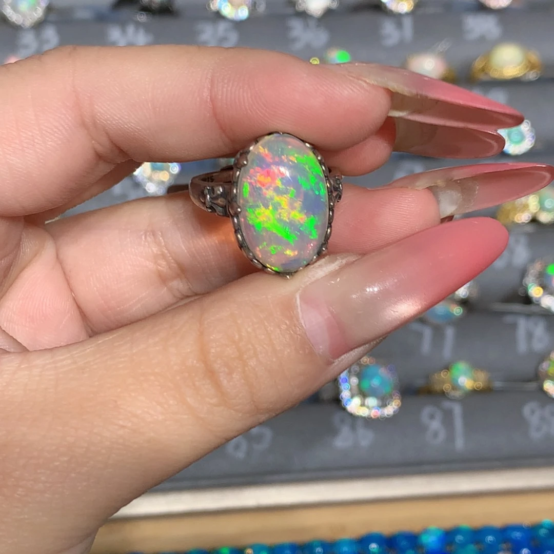 银S925镶嵌欧泊欧泊戒指l