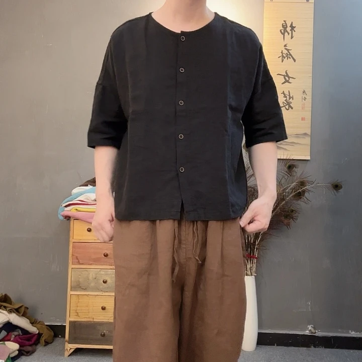 黑色亚麻开衫外套