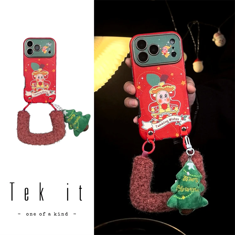 红皮质苹果皮圣诞树星星人适用iPhone17pro手机壳16promax手提15