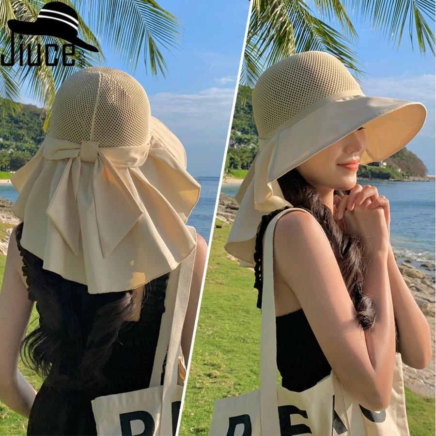 跨境帽子女夏季户外多功能披肩防晒太阳帽纯色冰丝透气遮脸遮阳帽