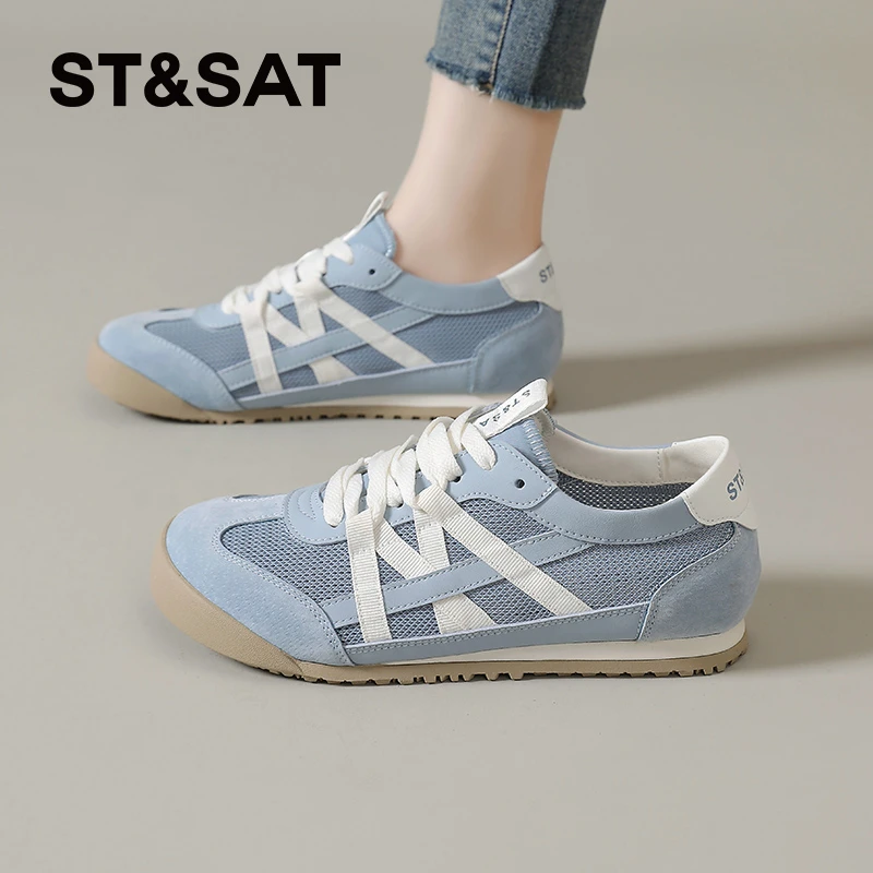 星期六网面德训鞋女2025夏季新款厚底圆头舒适百搭休闲运动阿甘鞋