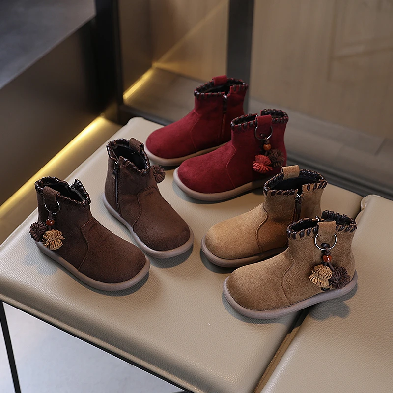 2025冬季新款男女童马丁靴二棉保暖防滑鞋底布面勃肯小靴子洋气