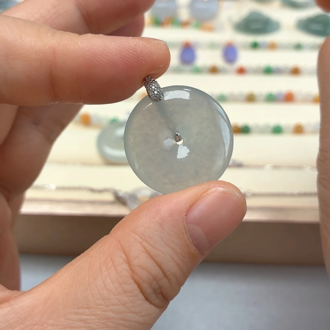 翡翠银S925镶嵌颈饰翡翠平安扣