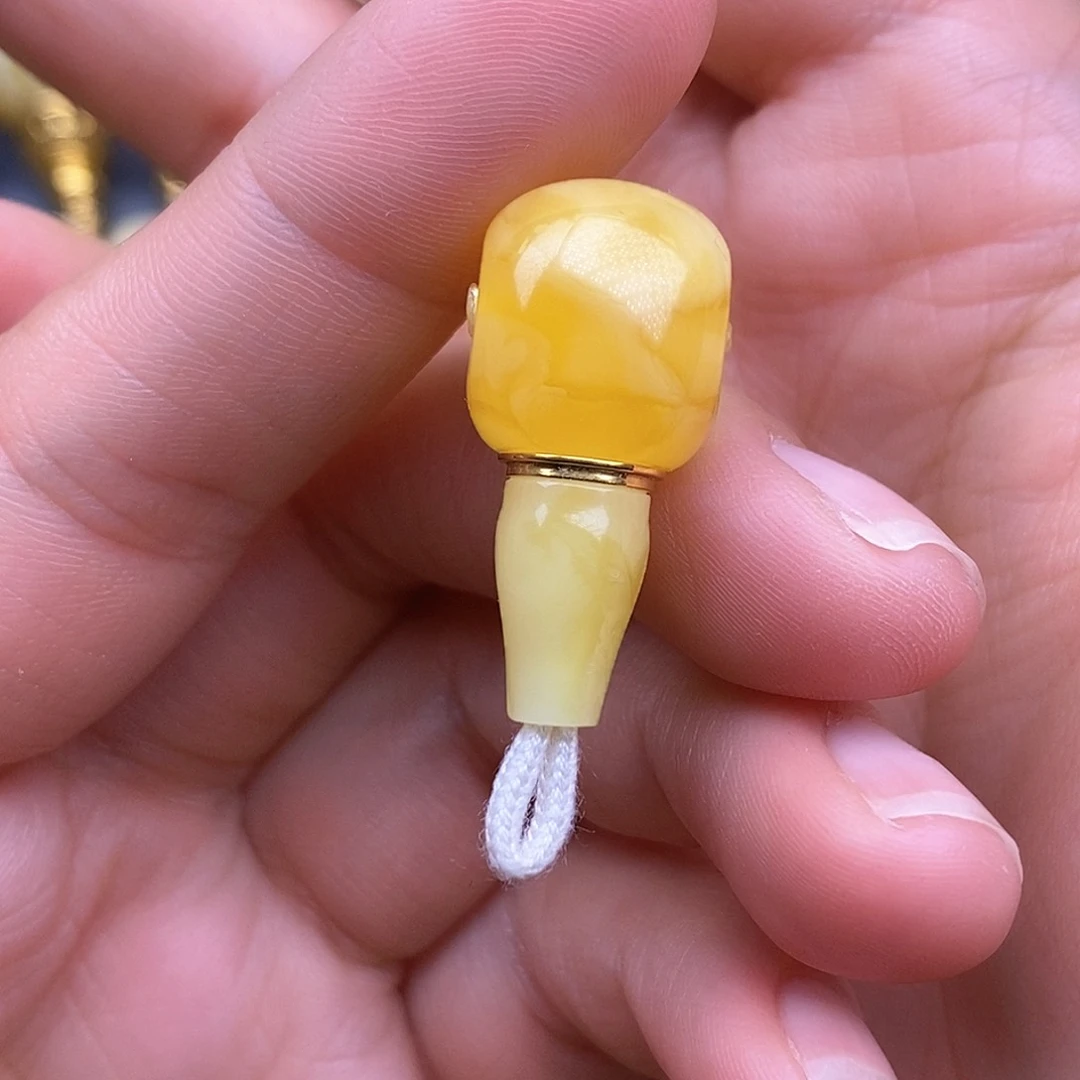 琥珀裸石18K金镶嵌13mm 蜜蜡金腰带三通