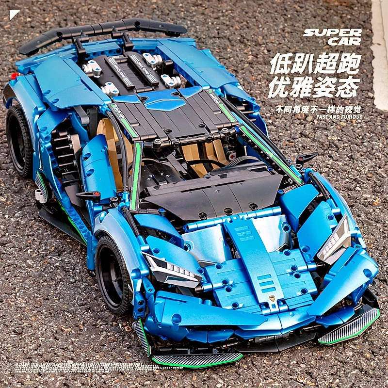 积木跑车1922颗粒百年牛电镀赛车高难度模型拼装礼盒包装生日礼物