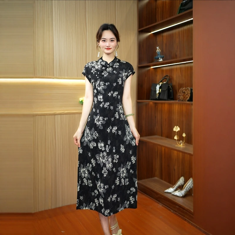 A-215 旗袍夏季洋气新款中式气质连衣裙妈妈显瘦改良旗袍裙