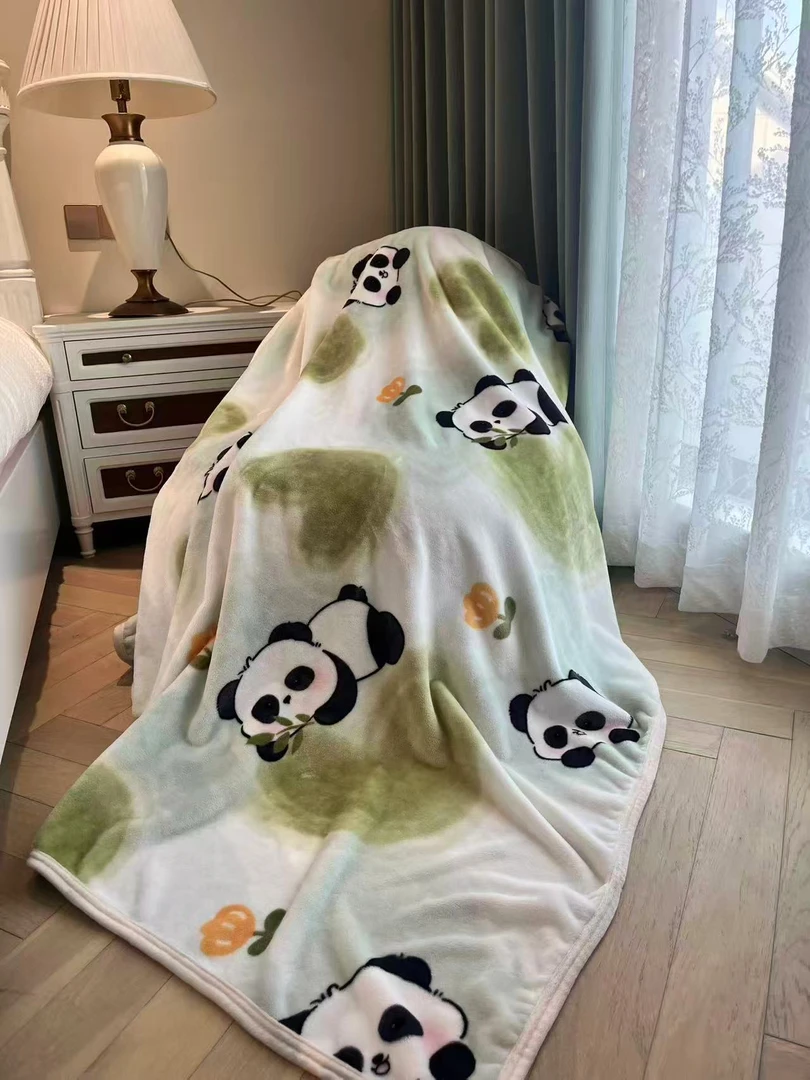 可爱清新百搭毛毯多功能可爱熊猫卧室居家客厅休闲毯双面柔软亲肤