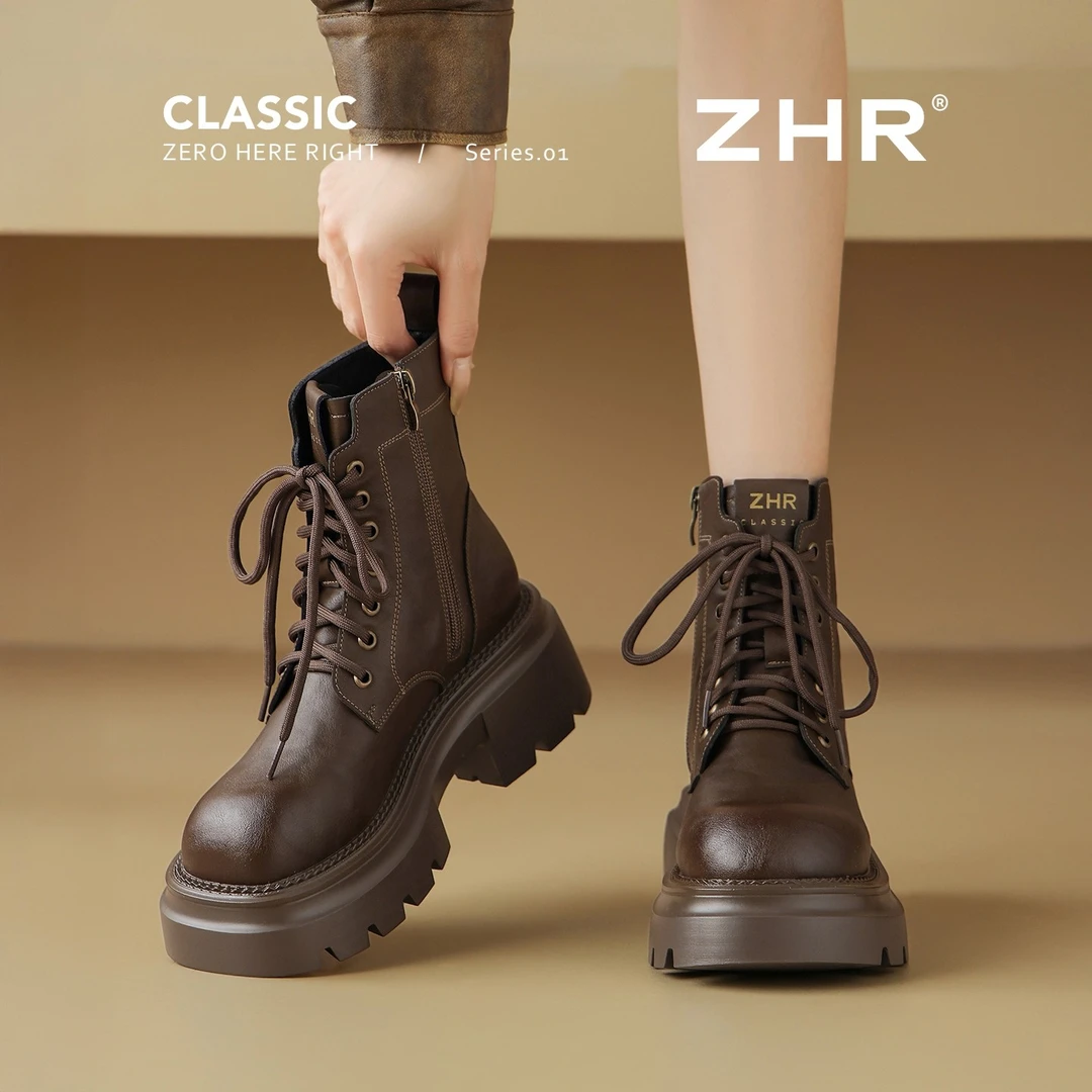 厚底马丁靴女2025秋冬新款增高英伦风机车靴百搭甜酷新款洋气靴子