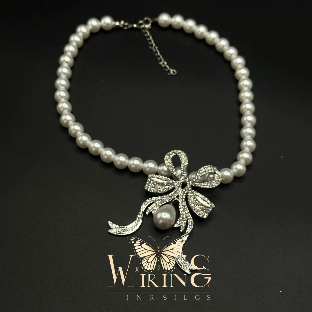 铜仿珍珠项链 王大嘴原创 “飘带白珠”奢华气质白珠飘带项链A936