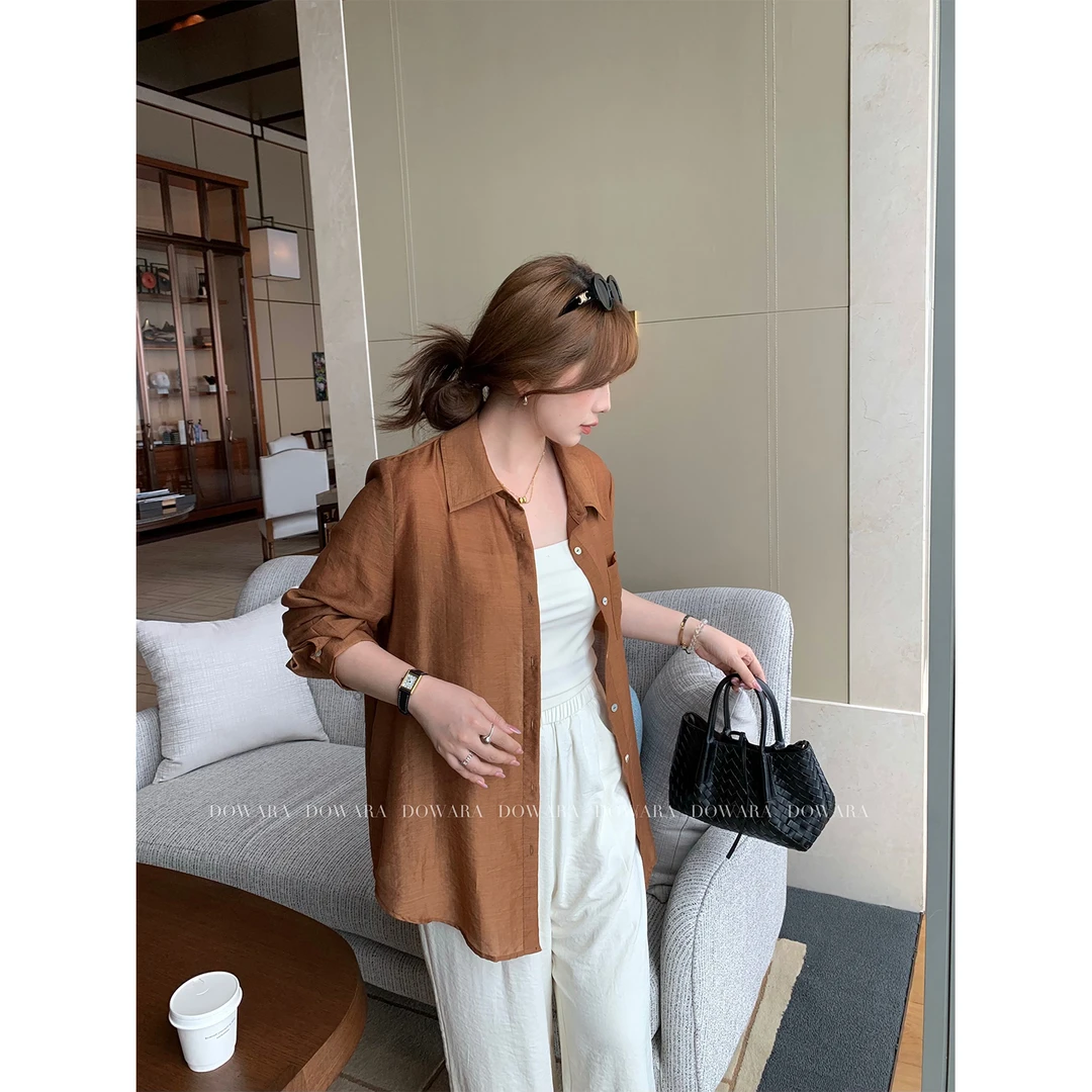 现货大婉酱微胖定制【焦糖玛奇朵】法式莱赛尔衬衫夏薄款衬衣 8377D