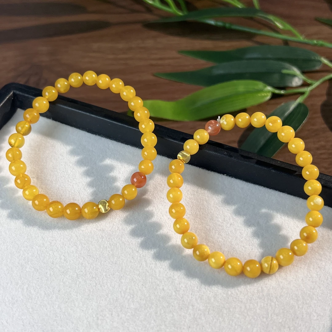 【睿泽鉴宝】S925蜜蜡搭南红圆珠手串多样性发一  6mm XZC8125