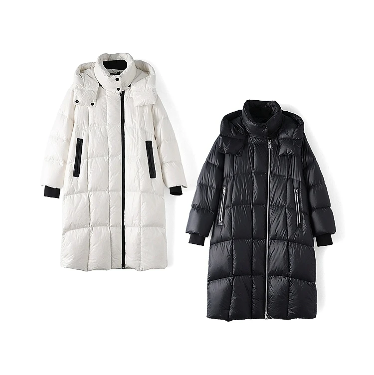 【1097】加厚保暖连帽羽绒服女2025长款过膝外套